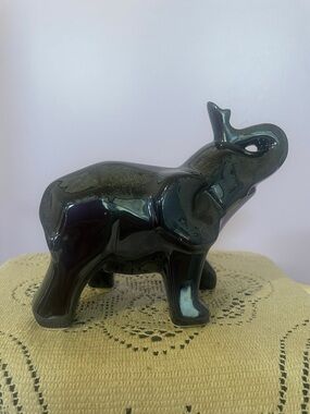 Glossy Black Ceramic Elephant Figurine - Decorative Home Art
